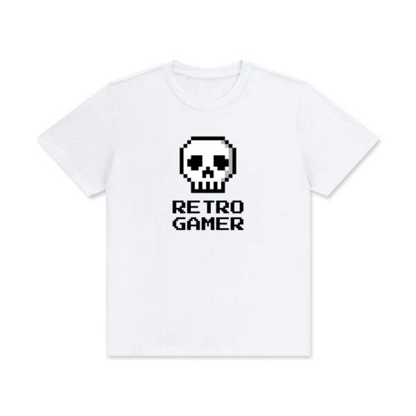8-Bit Skull Stretch-Cotton Tee - White